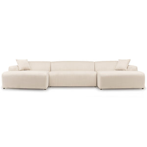 A contemporary beige sectional sofa named the Mar - High-Quality Sectional Sofa features three connected pieces and two matching cushions, showcasing a minimalist design with sleek lines. The sofa is set against a simple white backdrop.
