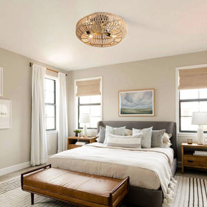 20" New Boho Caged Ceiling Fan With Enclosed Rattan 6 Speeds Remote Control Reversible Dc Motor For Living Room - Rattan by Couch.com