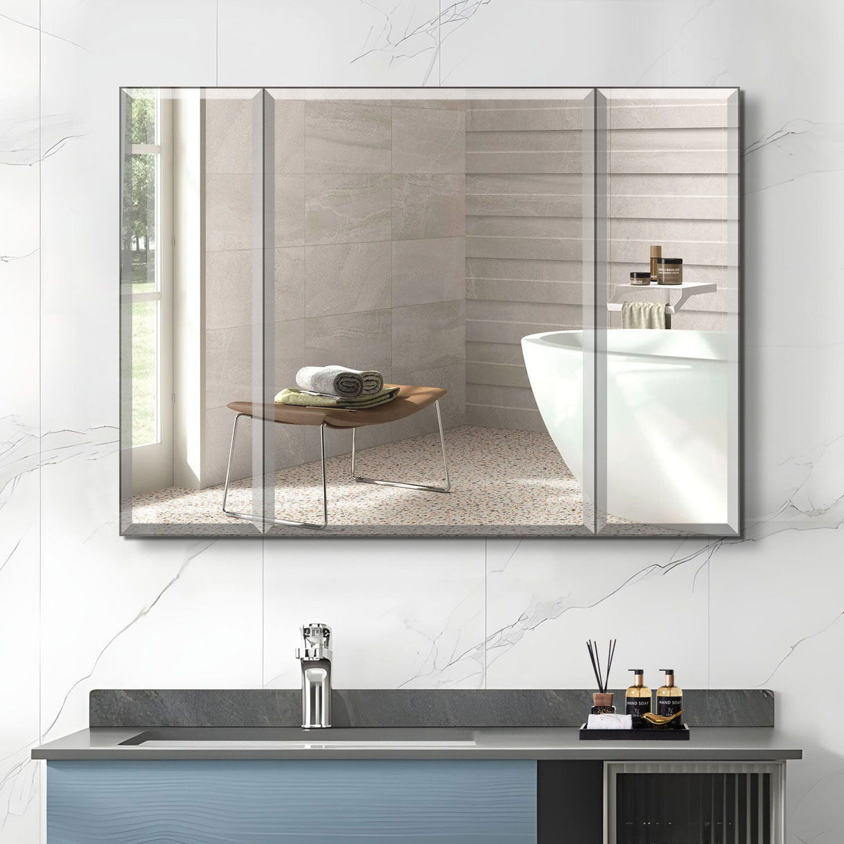 Aluminum Bathroom Medicine Cabinet Adjustable Glass Shelves Waterproof And Rust Resist Recess Or Surface Mount Installation - Silver by Couch.com