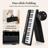 88 Key Foldable Piano Keyboard Portable Semi Weighted Electric Piano-Black