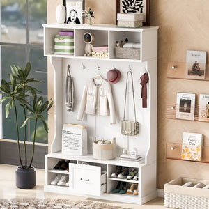 Hall Tree With 6 Hooks, Coat Hanger, Entryway Bench by Couch.com