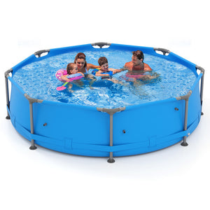 690/978/1158/1617 Gal Outdoor Family Swimming Pool with Metal Frame-10 x 10 ft