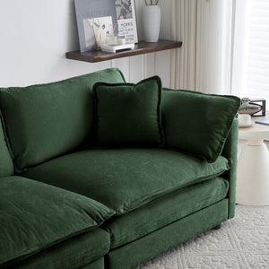 Mid-Century Modern 3-Seater Sofa with Green Chenille Upholstery
