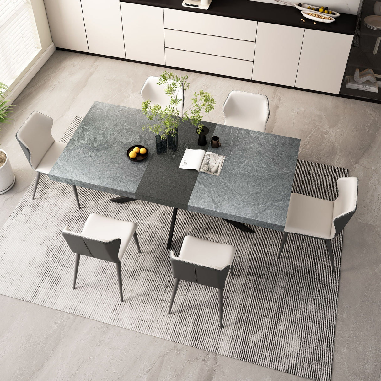 Retro Rectangular Stretch Dining Table With Embossed Center Plate