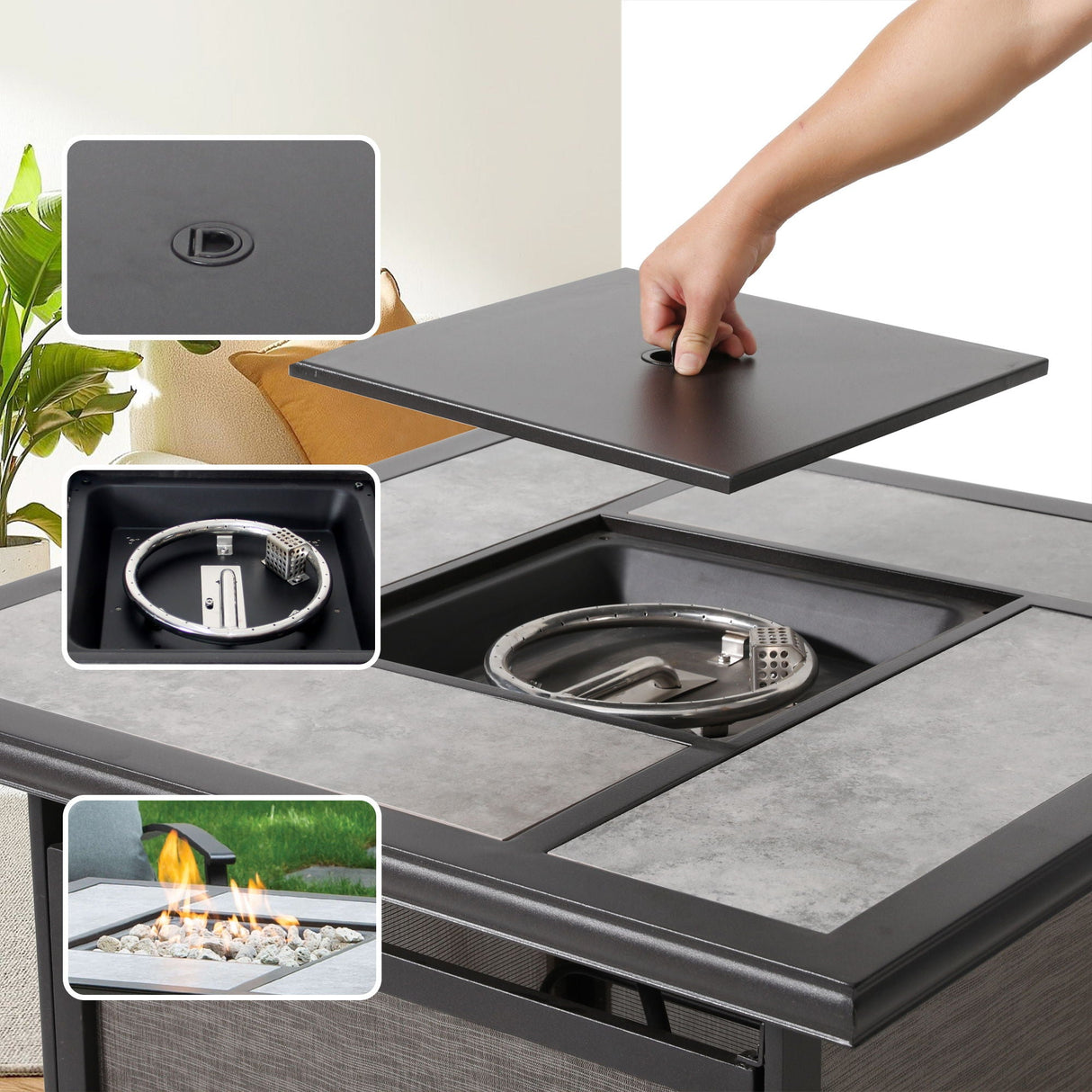 Outdoor Gas Fire Pit, 46, 000 Btu Steel Fire Table - Gray by Couch.com