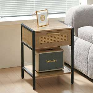 15.74" Rattan End Table With Drawer, Modern Nightstand, Metal Legs, Side Table For Living Room, Bedroom by Couch.com