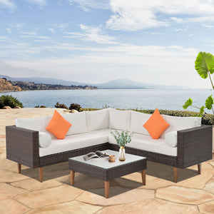 4 Pieces Outdoor Wicker L-Shape Sofa Set by Couch.com