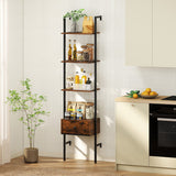 5-Tier Ladder Bookcase with Drawer and Metal Frame for Study Home Office-Rustic Brown