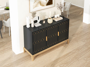 Carved Line 3 Door Storage Cabinet, Sideboard Buffet Cabinet With Adjustable Shelf, Large Storage Accent Cabinet For Living Room - Antique Black by Couch.com