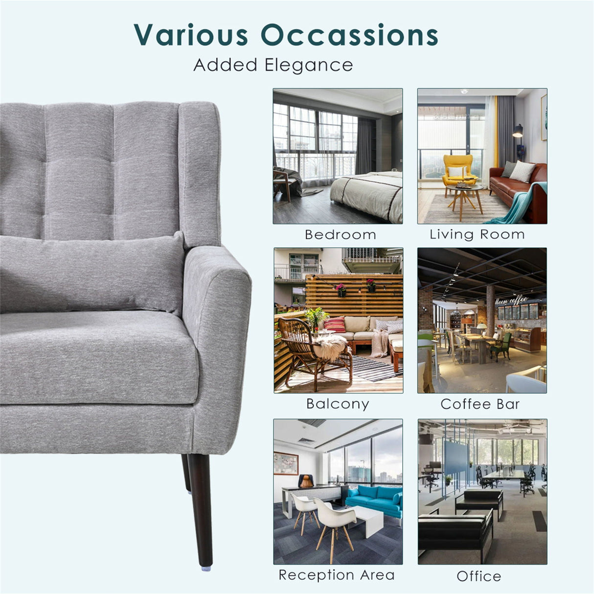 Modern Accent Chair, Chenille Arm Chairs For Living Room, Upholstered Mordern Armchair, Comfy Soft Padded Lounge Chair In Small Space, Bedroom, With Pillow, Solid Wood Leg by Couch.com