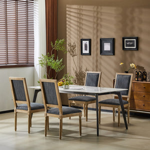 French Country Style Dining Chair with Upholstered Seating and Fluted Legs