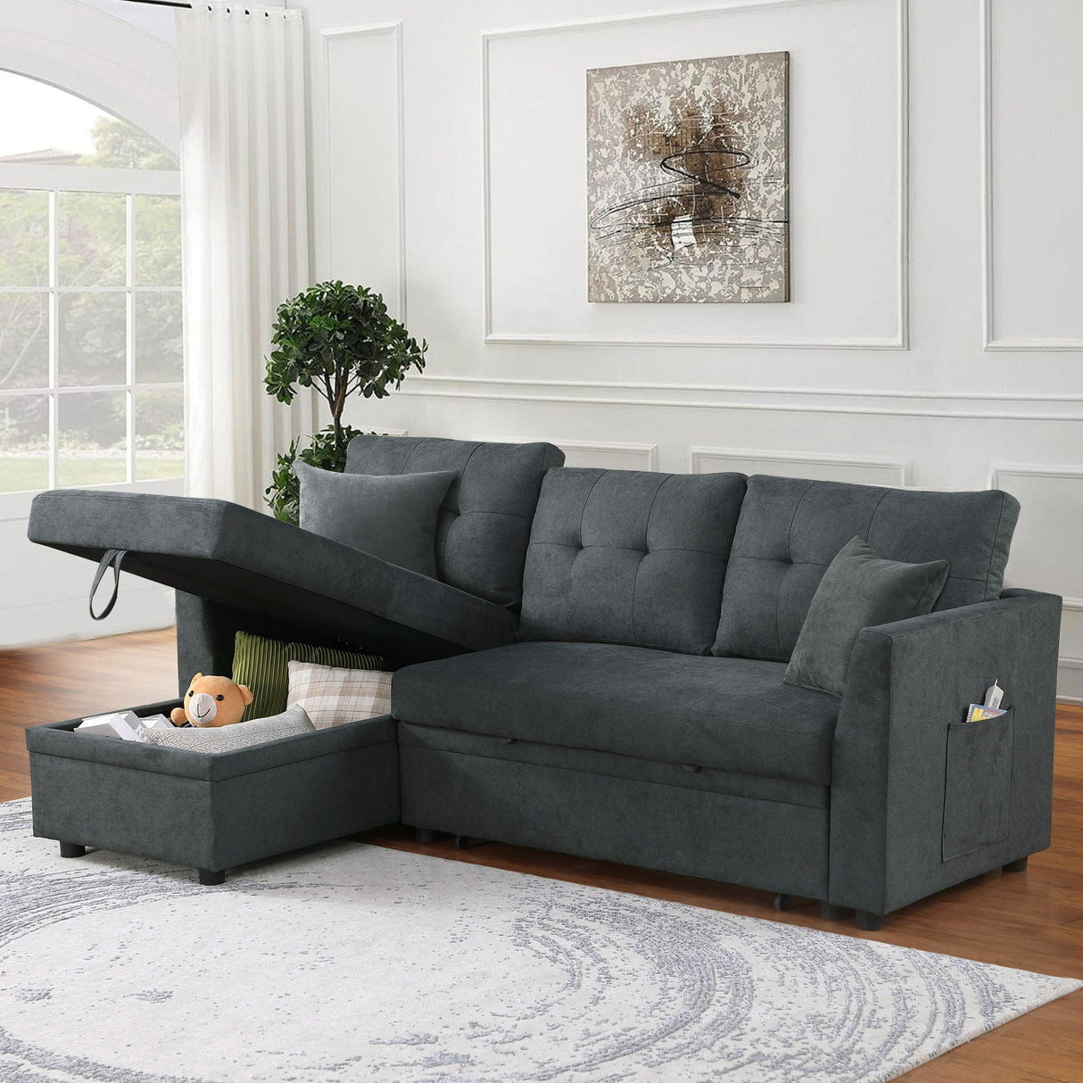 Sectional Sofa Bed L Shaped Sofa Couch Bed With USB Port, Reversible Chaise With Storage by Couch.com