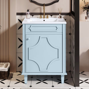 Bathroom Vanity With Ceramic Sink Combo, Modern Freestanding Storage Cabinet With Height Adjustable Shelf, Soft Closing Doors - Blue by Couch.com