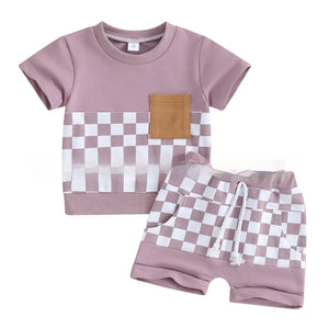 Fashion Personality Children's Shirt Plaid Shorts Suit