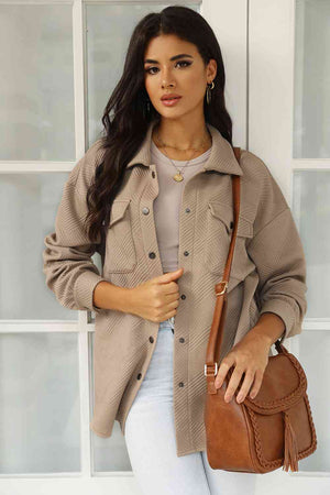 Cloudy Blue Snap-Front Collared Jacket with Pockets Lightweight and Versatile Jacket
