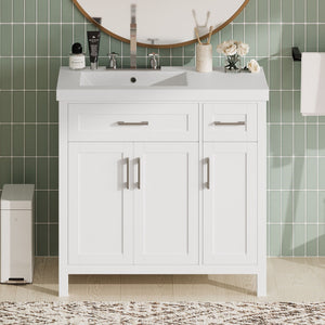 Bathroom Vanity Cabinet With Resin Integrated Sink - 2 Drawers, 3 Doors by Couch.com