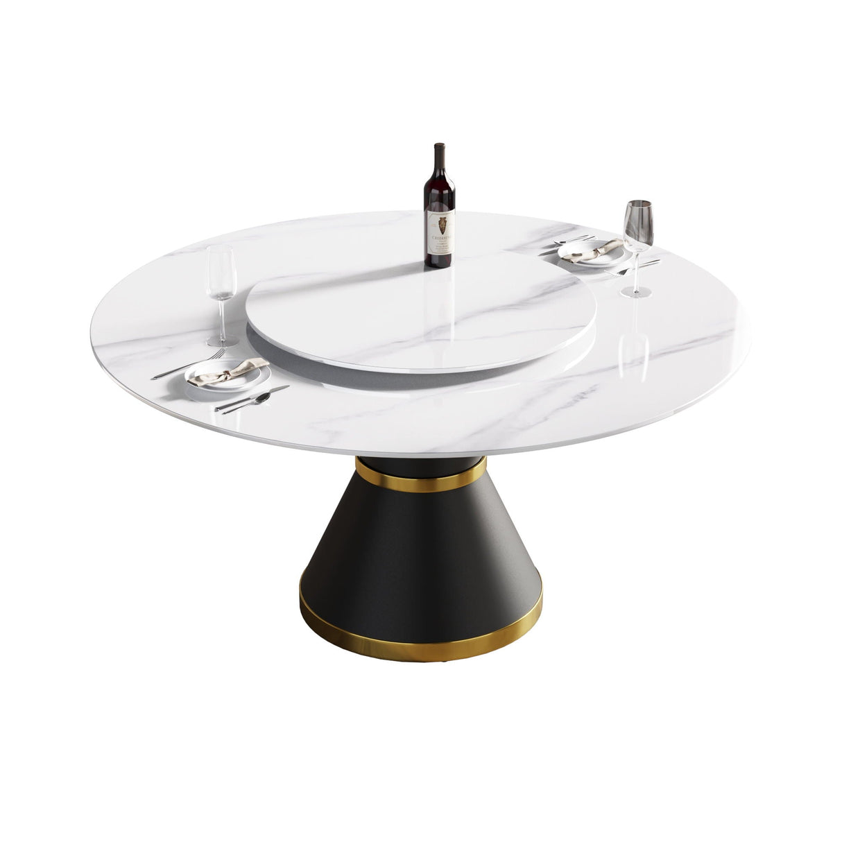 Modern Artificial Stone Round Carbon Steel Base Dining Table Stone Turntable by Couch.com