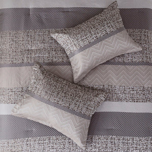 7 Piece Jacquard Comforter Set Grey Taupe King