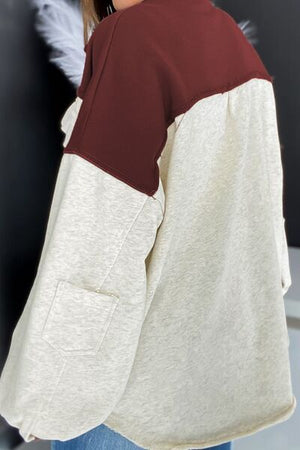 Unique Contrast Collared Pocketed Jacket with Button-Up Closure Modern Women Jacket