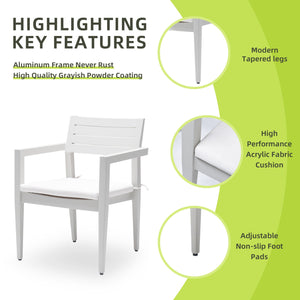 Outdoor Patio Aluminum Stationary Dining Chairs With Outdoor-Grade Sunbrella Fabric Cushions, Tapered Feet (Set of 4) by Couch.com