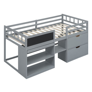 Low Loft Bed With Rolling Desk, Shelf And Drawers by Couch.com