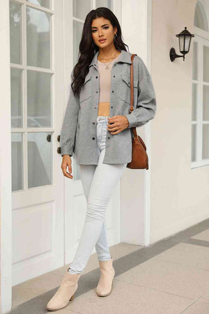 Cloudy Blue Snap-Front Collared Jacket with Pockets Lightweight and Versatile Jacket