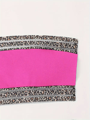 Bikini Leopard Print High Waist Bandeau 2 Piece Swimsuit for Women – Super Stretchy Bikini Set with Seductive Mesh Detail and Flattering Fit – Chic Animal Print Swimwear for Beachwear Poolside and Summer Vacations