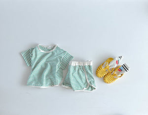 Breathable Stripes Homewear Short Sleeve Shorts Outwear Children's Clothing