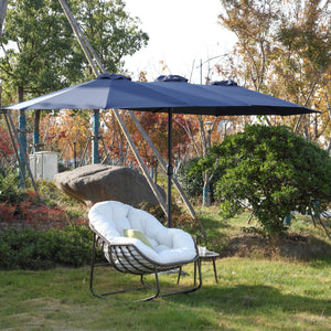 14.8 Ft Double Sided Outdoor Umbrella Rectangular Large with Crank (Navy Blue)