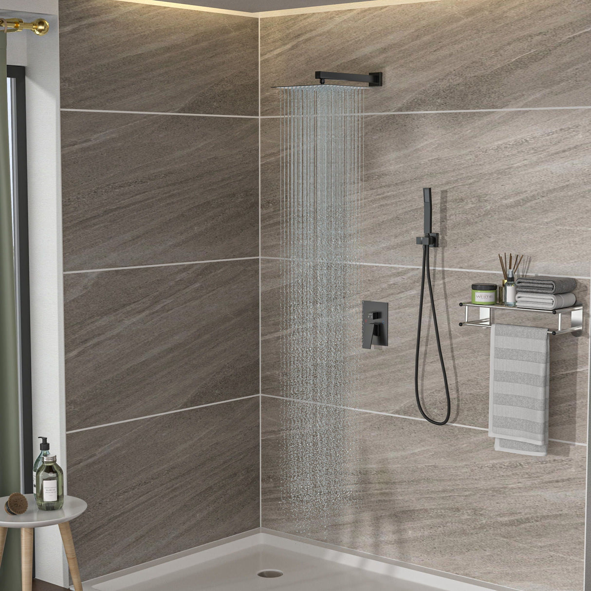 10" Square Dual Shower Head System Wall Mounted With Rough In Valve Modern Bathroom Fixture