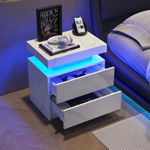 Nightstand LED, Bedside Table Cabinet With 2 Drawers For Bedroom by Couch.com