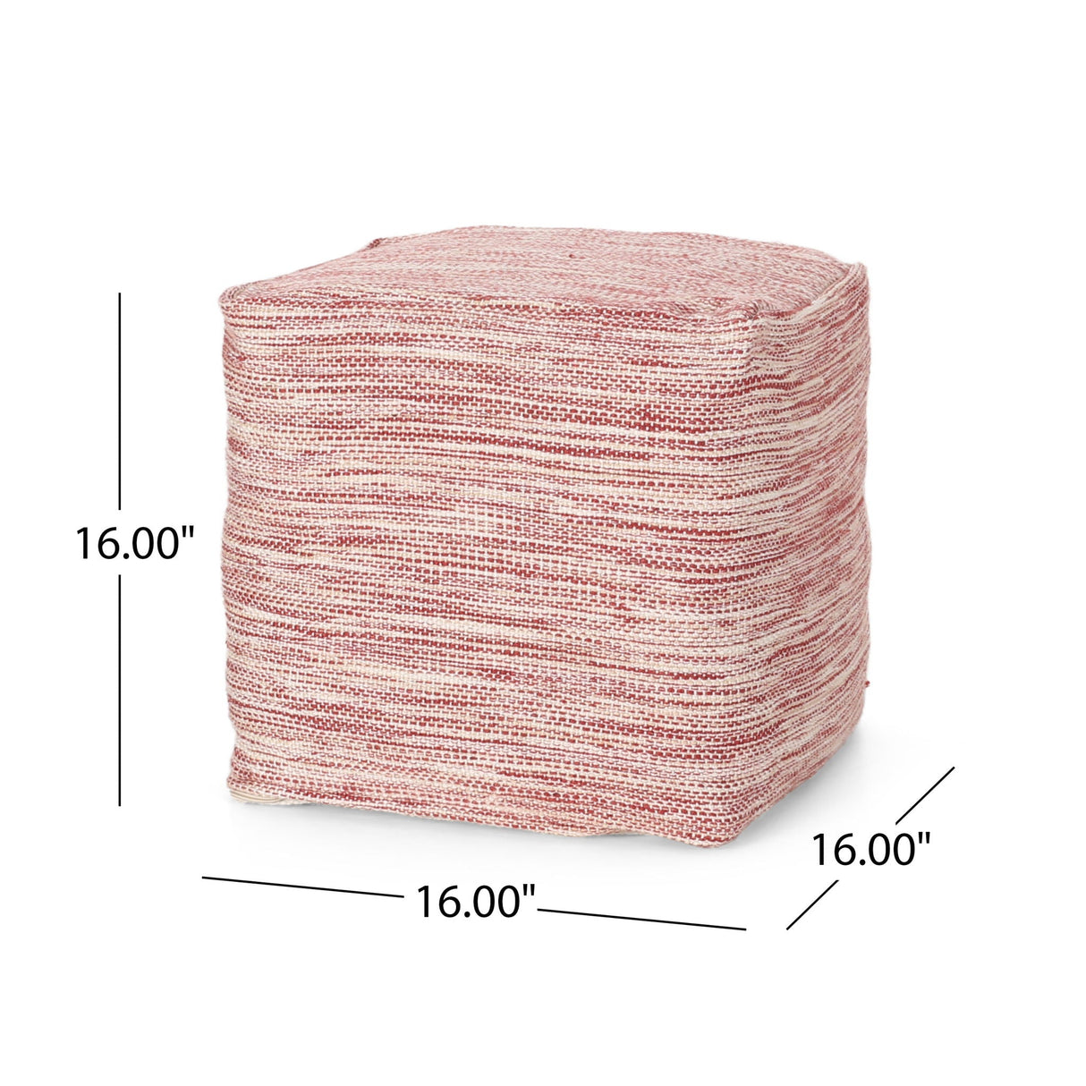 Enigma - Yarn And Cotton Square Pouf Ottoman With Polystyrene Beads - Red / White by Couch.com