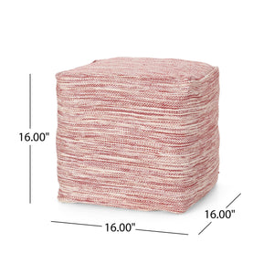 Enigma - Yarn And Cotton Square Pouf Ottoman With Polystyrene Beads - Red / White by Couch.com