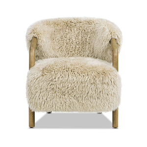 Becker - Rustic Oak Sheepskin Upholstered Accent Arm Chair - Taupe Beige by Couch.com