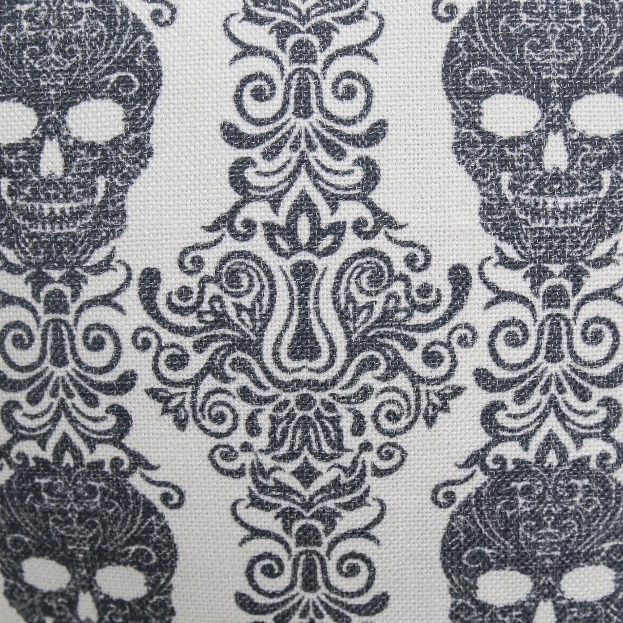 Gothic Damask Skull Throw Pillow – Black & White Cotton Linen