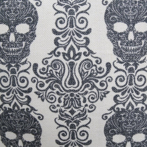 Gothic Damask Skull Throw Pillow – Black & White Cotton Linen