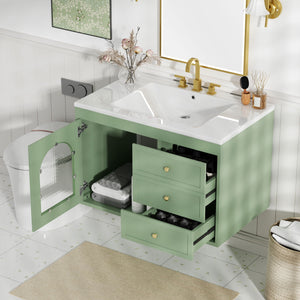 Elegant Floating Bathroom Vanity Sink And Cabinet Combo 1 Door And 2 Drawers - Green by Couch.com