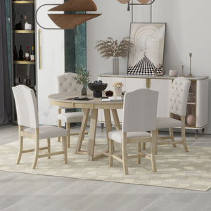 Retro Functional Dining Set, Round Table With Leaf And Upholstered Chairs For Dining Room And Living Room by Couch.com