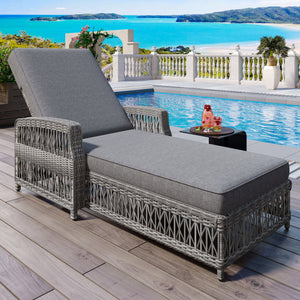 GO Outdoor Long Reclining Chaise with Armrests and Cushions