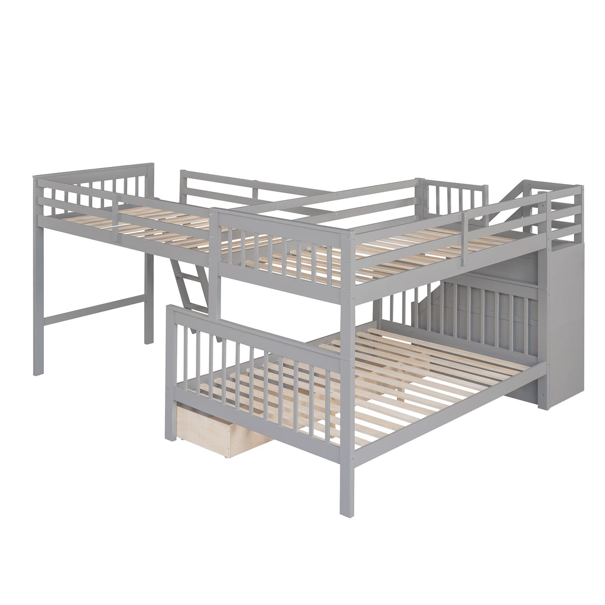 Solid L Shaped Bunk Bed With 3 Drawers, Ladder And Staircase by Couch.com