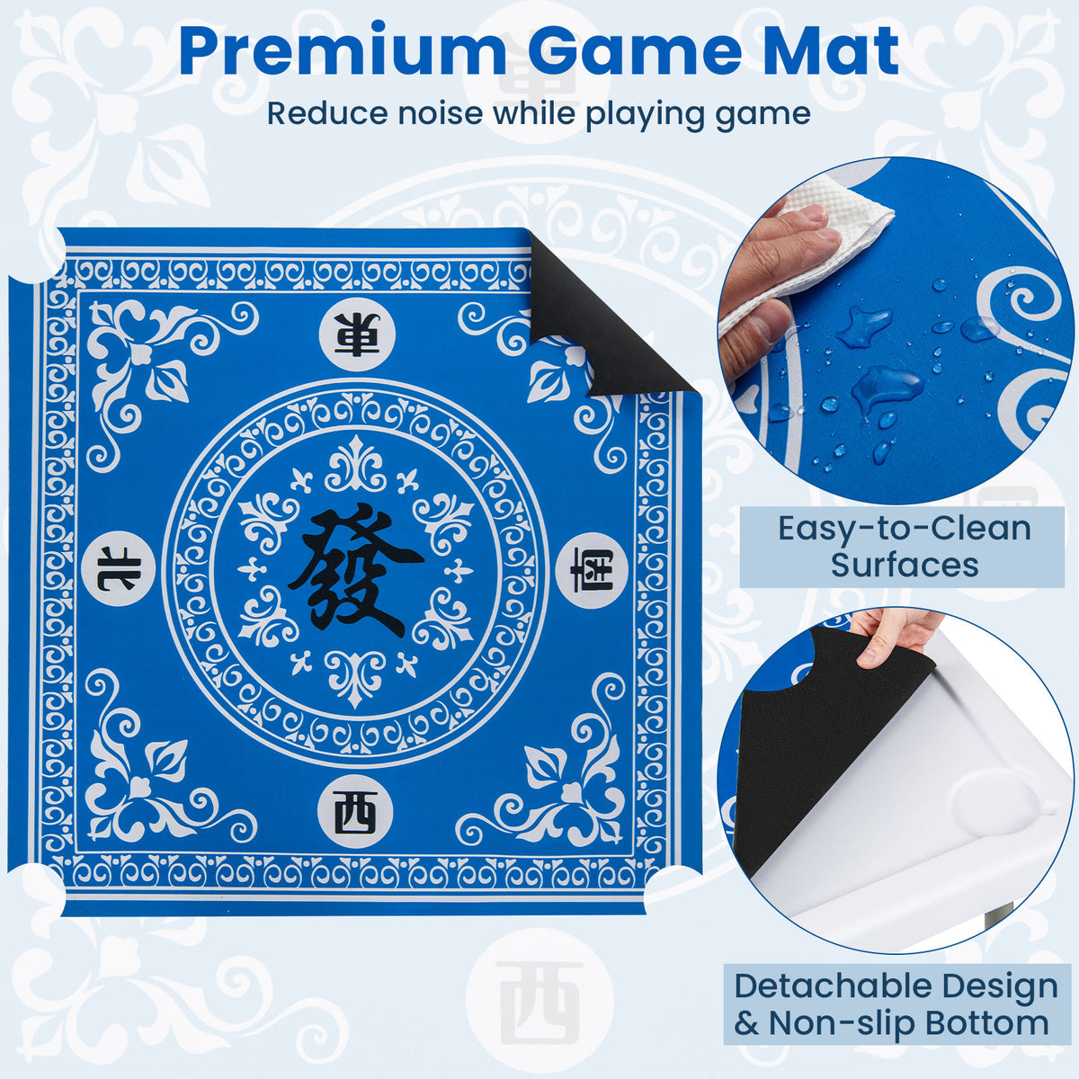 35 Inch 4 Player Game Card Folding Mahjong Table with Cup Holders-Light Blue
