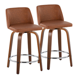 Toriano - Mid Century Modern Fixed Height Counter Stool With Swivel With Round Footrest (Set of 2) by Couch.com