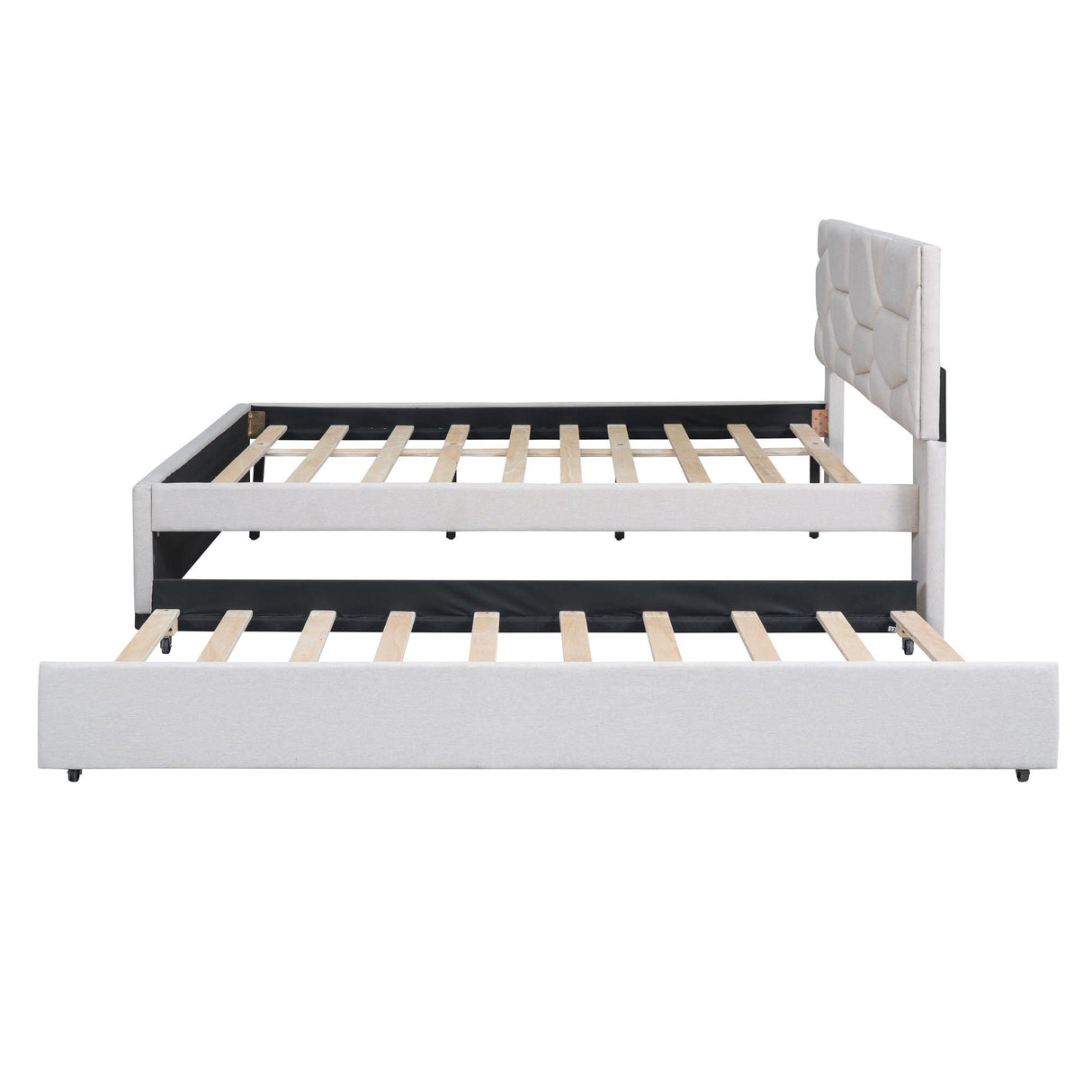 Upholstered Platform Bed With Brick Pattern Headboard And Twin Long Size Trundle by Couch.com