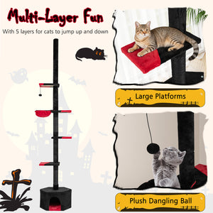 Floor to Ceiling Gothic Cat Tree 97-118 Inches Adjustable 5-Tier with Condo-Black