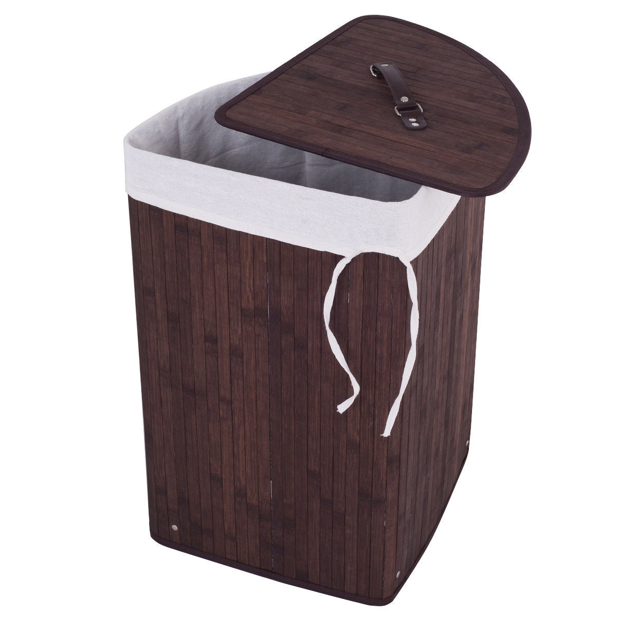 Corner Bamboo Hamper Laundry Basket-Natural