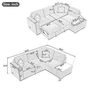 Sectional Pull-Out Sofa Bed L-Shaped Corner Sofa Couch With Storage Chaise, USB Ports, Power Sockets, Cup Holder For Living Room, Bedroom, Study by Couch.com