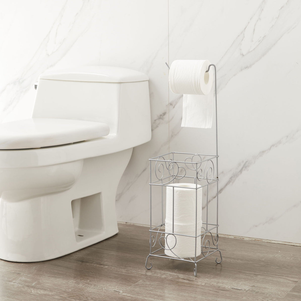 Metal Frame Toilet Paper Holder Stand, Bathroom Tissue Organizer by Couch.com