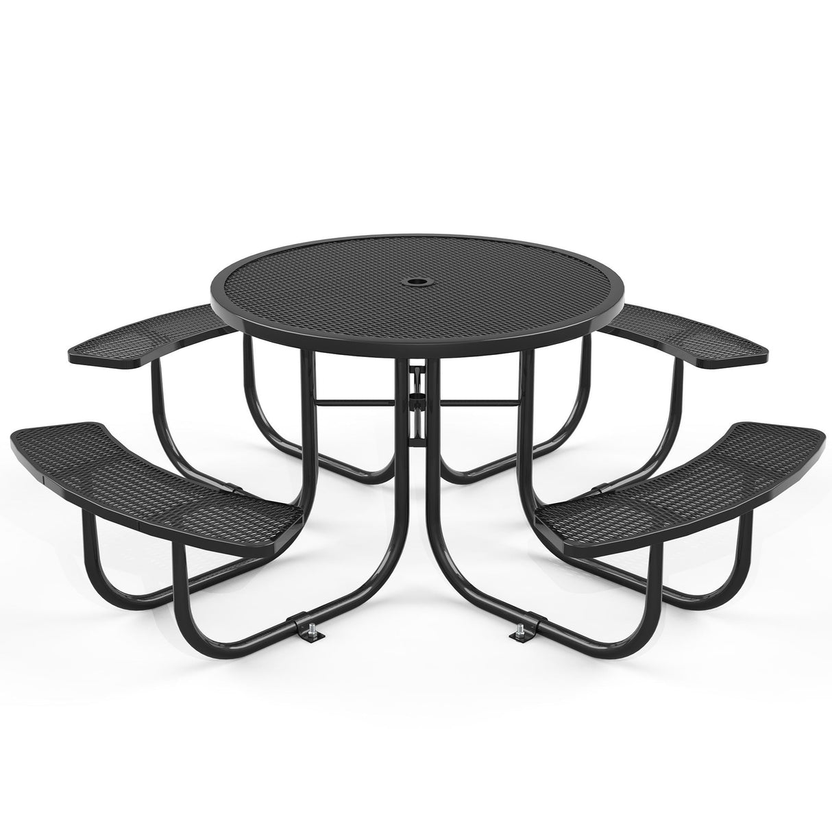 Round Outdoor Steel Picnic Table With Umbrella Pole - Black by Couch.com
