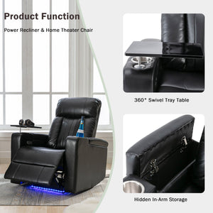 Couch.com Premium Power Recliner & Storage Arms, Cupholders, Swivel Tray Table And Cell Phone Stand Black, with Storage, Faux Leather Construction, Black Finish by Couch.com
