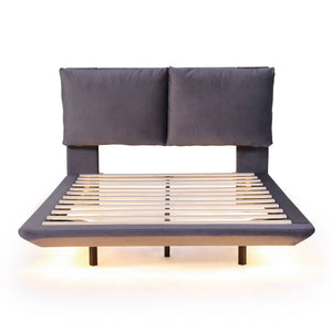 Upholstered Platform Bed With Sensor Light And 2 Large Backrests, With 2 Sets Of USB Port And Socket On Each Rear Bed Leg by Couch.com
